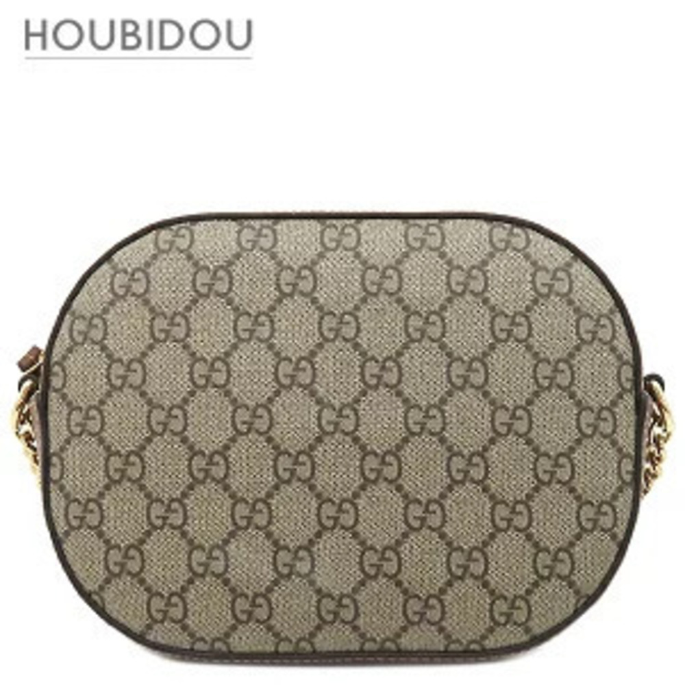 Gucci GG Supreme Chain Shoulder Bag Canvas Leather Beige Cream x Brown